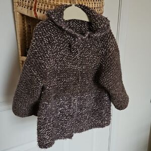 Chic Brown Knit Jacket W Magnetic Button Closure for Kids